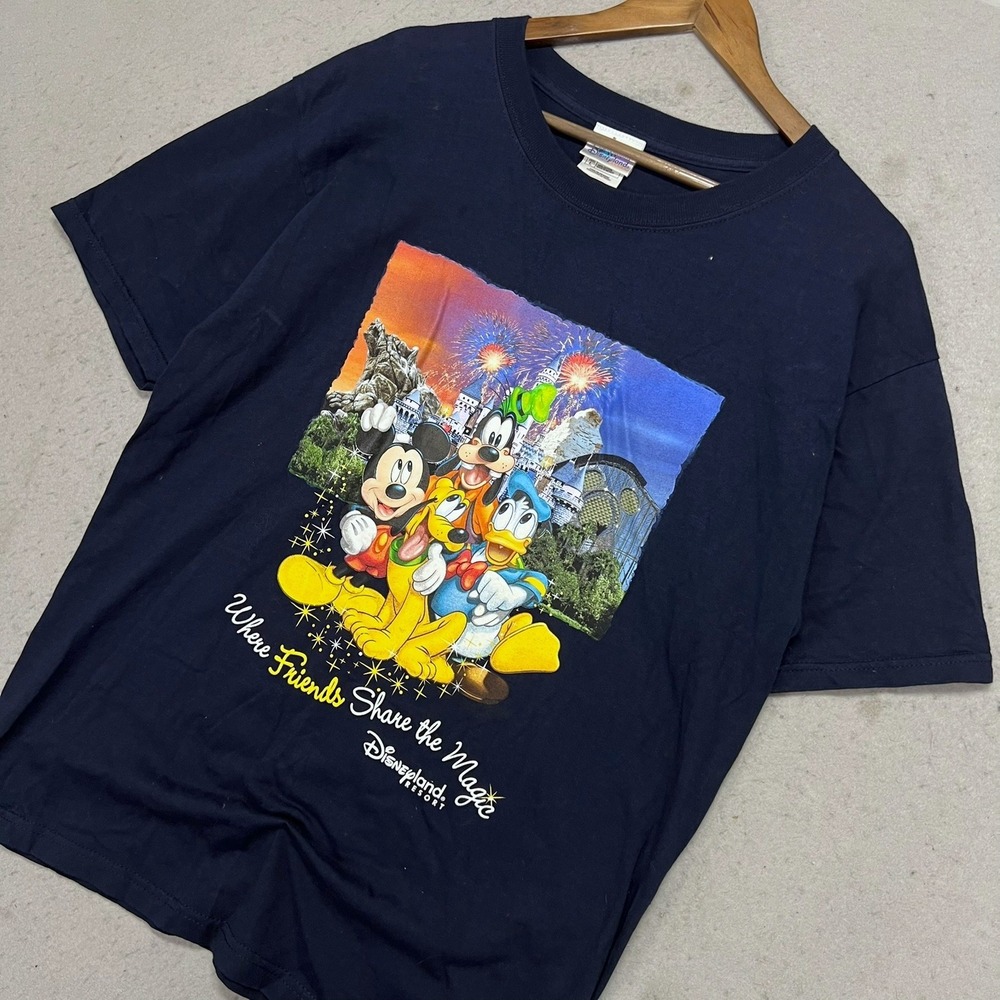Vintage Disneyland Resort Mickey Mouse Friends T Shirt Navy Blue Mens L Y2K